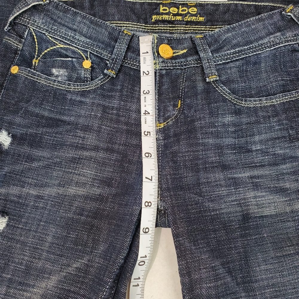 Bebe | Vintage Y2K Gold Metal Logo Back Pocket Bootcut Flare Jeans | 26 Low Rise - Picture 11 of 14